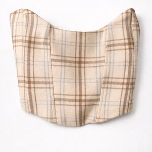 White Fox Boutique Plaid Zip Up Corset Top in Beige/Brown